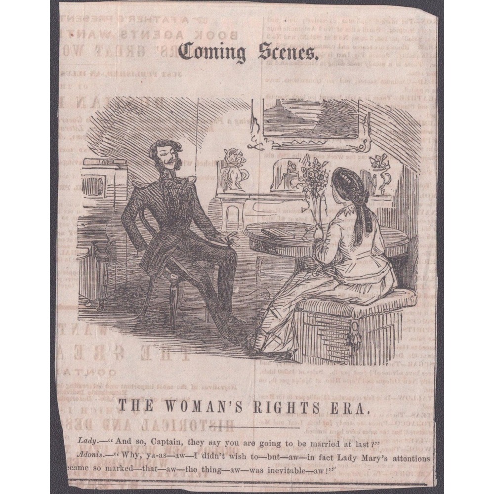 Antique 1850s Saturday Evening Post Clipping Womans Rights Era Satire Woodcut